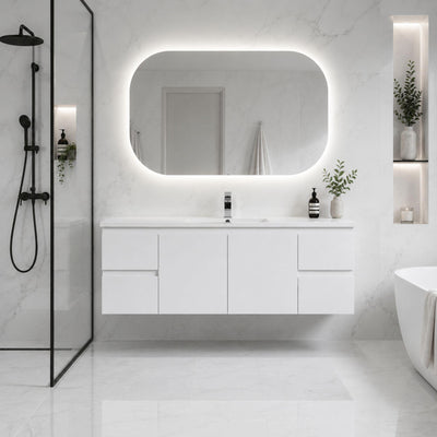 LUKKA ALPHA GLOSS WHITE 1500MM SINGLE BOWL WALL HUNG VANITY