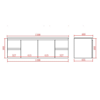 LUKKA ALPHA GLOSS WHITE 1500MM SINGLE BOWL WALL HUNG VANITY