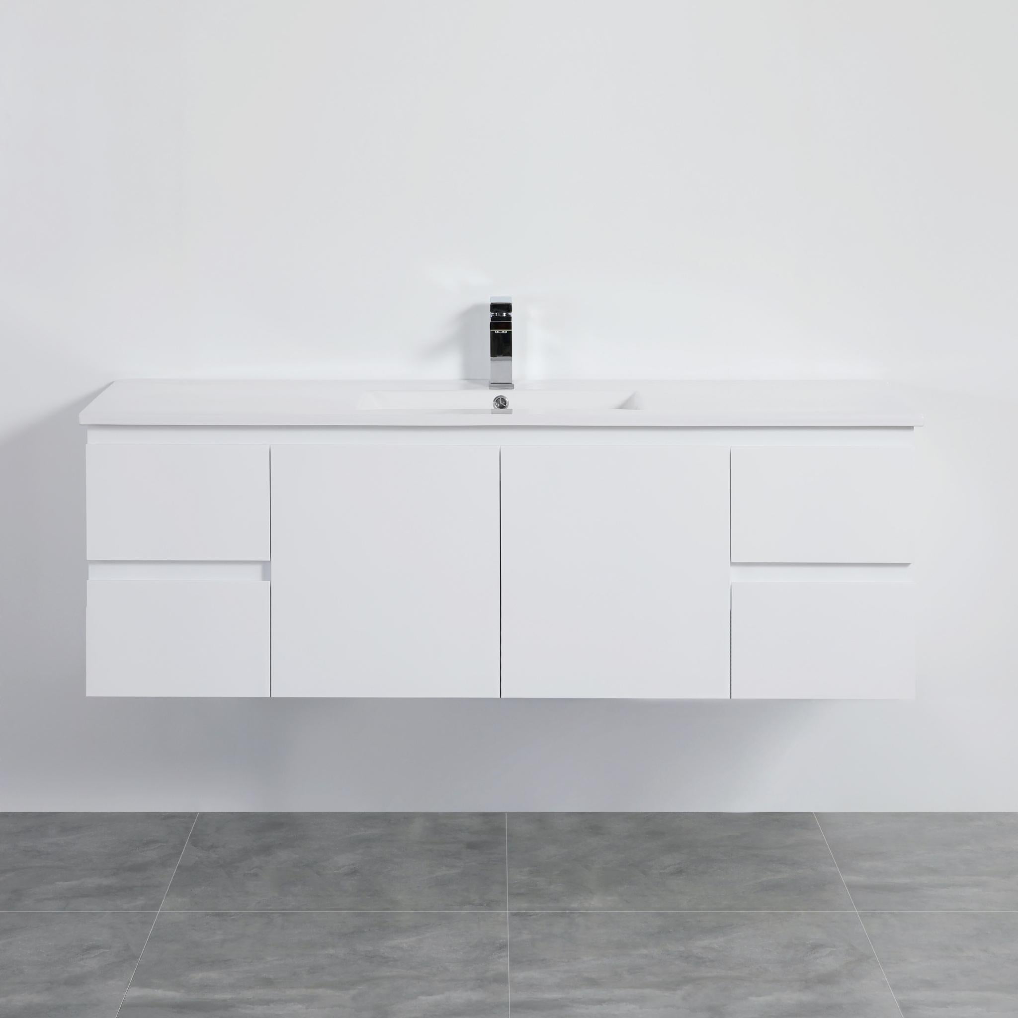 LUKKA ALPHA GLOSS WHITE 1500MM SINGLE BOWL WALL HUNG VANITY