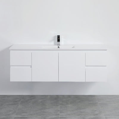 LUKKA ALPHA GLOSS WHITE 1500MM SINGLE BOWL WALL HUNG VANITY