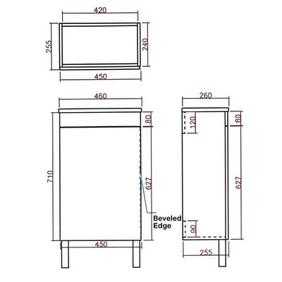 LUKKA ALPHA MINI GLOSS WHITE 450MM SPACE SAVING SINGLE BOWL FLOOR STANDING VANITY