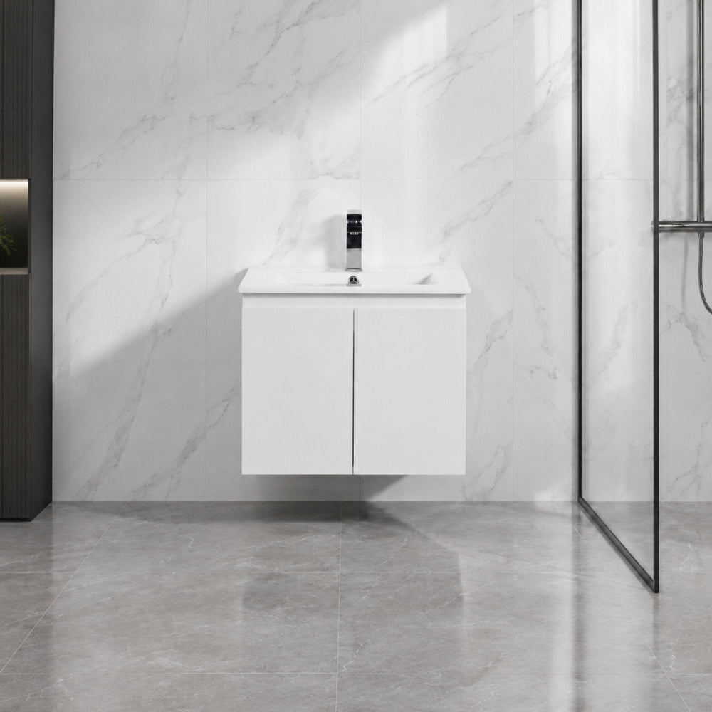 LUKKA ALPHA ENSUITE GLOSS WHITE 600MM SPACE SAVING WALL HUNG VANITY