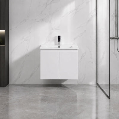 LUKKA ALPHA ENSUITE GLOSS WHITE 600MM SPACE SAVING WALL HUNG VANITY
