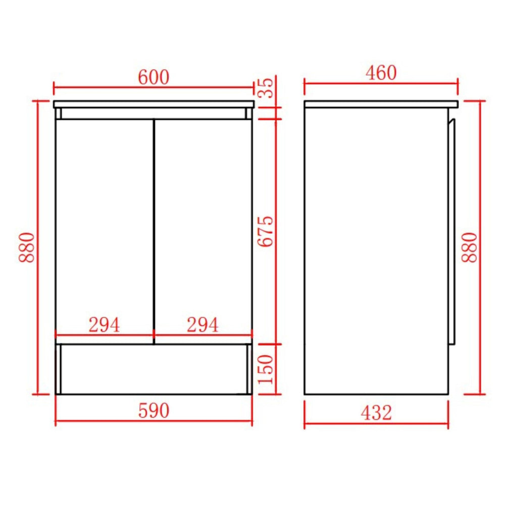 LUKKA ALPHA GLOSS WHITE 600MM SINGLE BOWL FLOOR STANDING VANITY WITH KICKBOARD