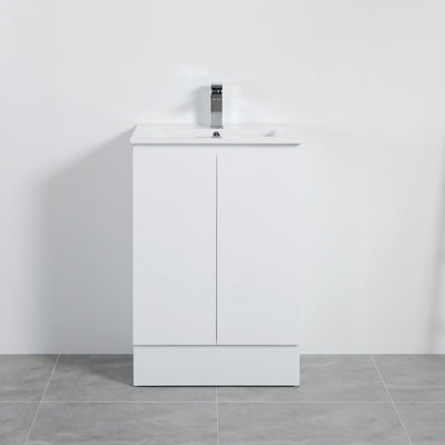 LUKKA ALPHA GLOSS WHITE 600MM SINGLE BOWL FLOOR STANDING VANITY WITH KICKBOARD