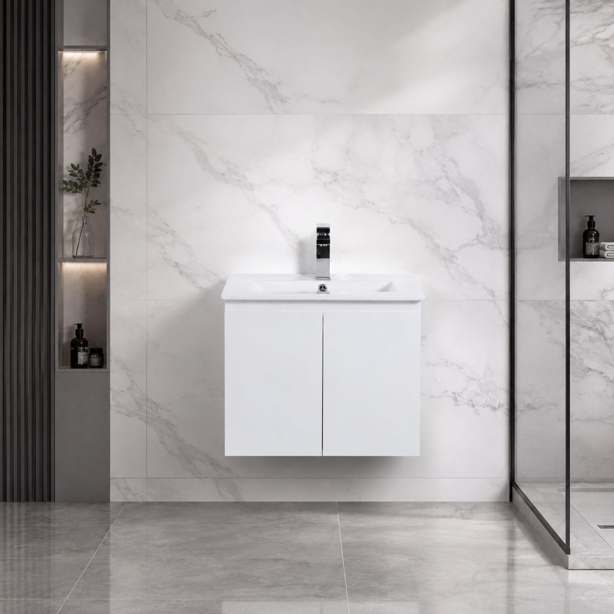 LUKKA ALPHA GLOSS WHITE 600MM SINGLE BOWL WALL HUNG VANITY