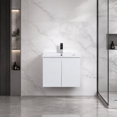 LUKKA ALPHA GLOSS WHITE 600MM SINGLE BOWL WALL HUNG VANITY