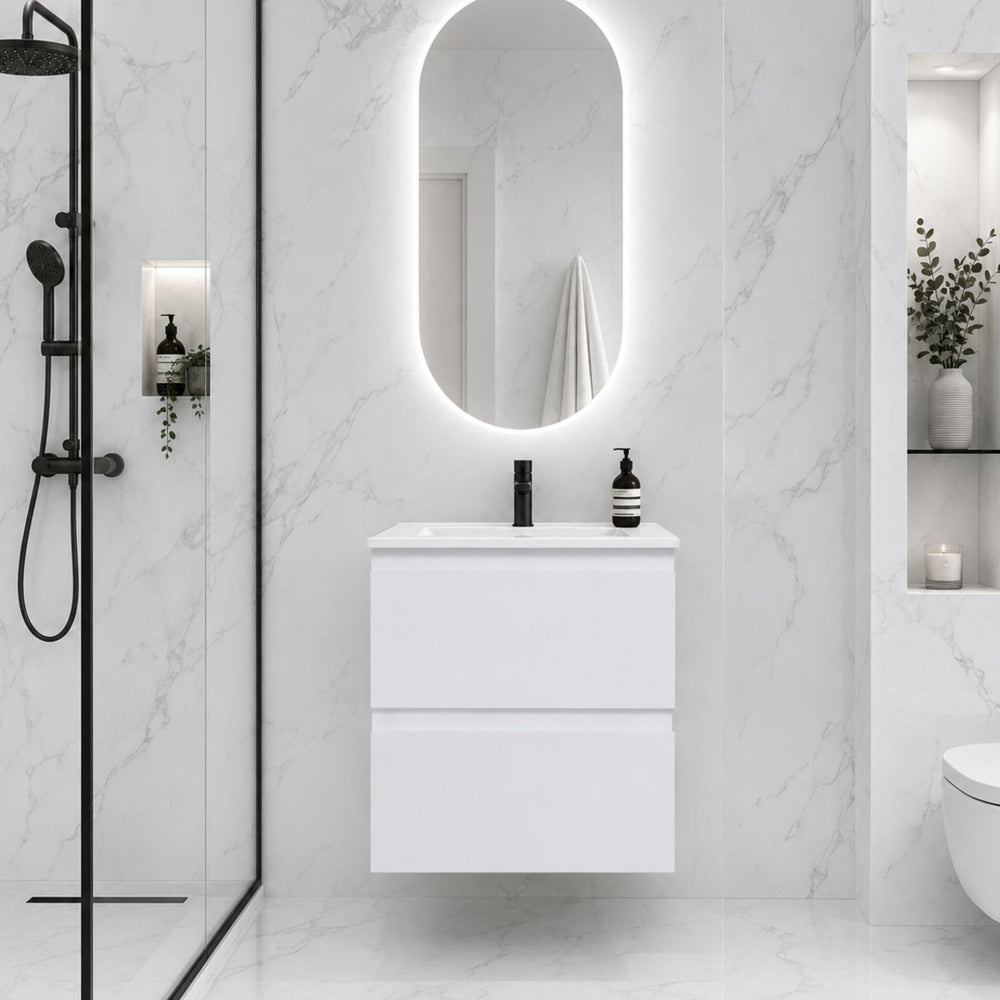 LUKKA ALPHA GLOSS WHITE 750MM SINGLE BOWL WALL HUNG VANITY