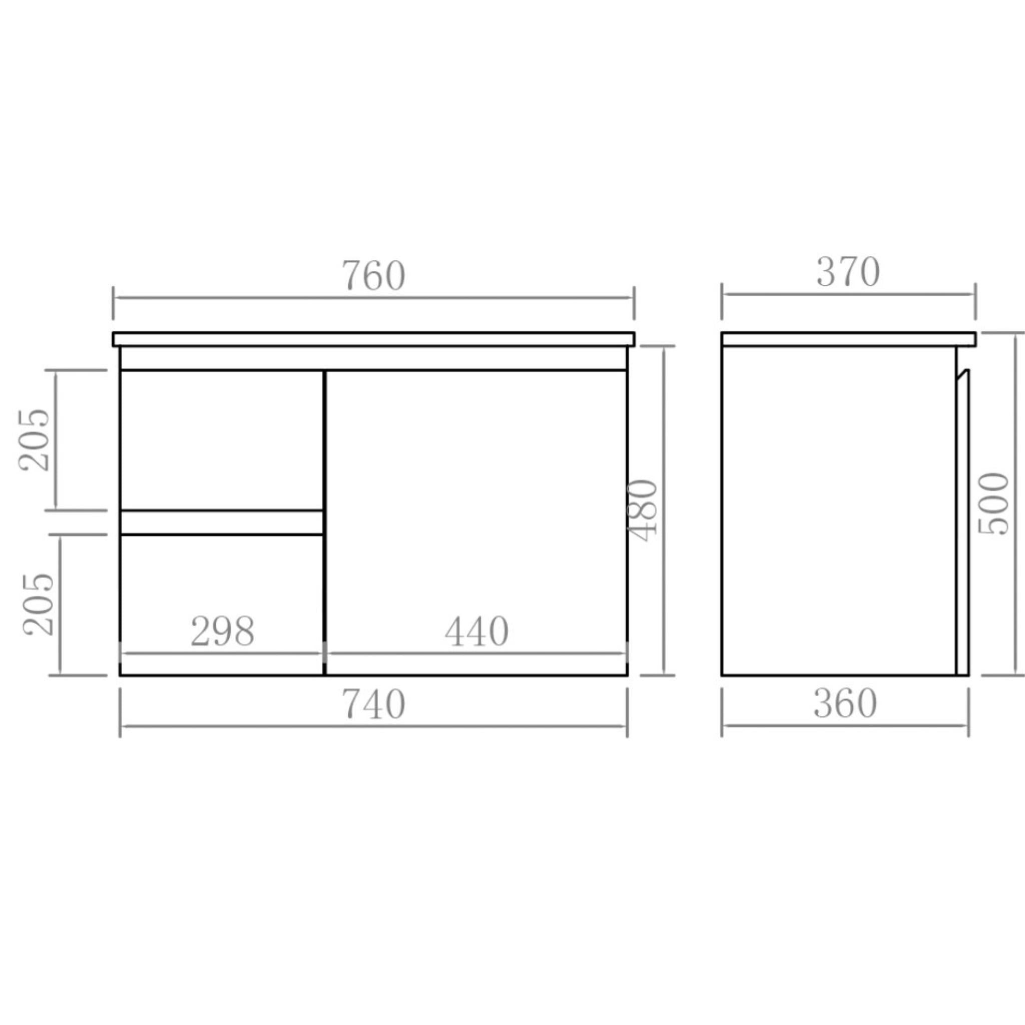 LUKKA ALPHA ENSUITE GLOSS WHITE 750MM SPACE SAVING WALL HUNG VANITY (AVAILABLE IN LEFT AND RIGHT HAND DRAWER)