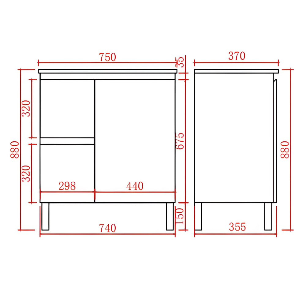 LUKKA ALPHA ENSUITE GLOSS WHITE 750MM SPACE SAVING FLOOR STANDING VANITY (AVAILABLE IN LEFT AND RIGHT HAND DRAWER)