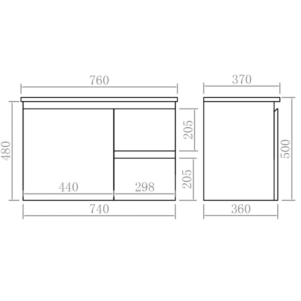 LUKKA ALPHA ENSUITE GLOSS WHITE 750MM SPACE SAVING WALL HUNG VANITY (AVAILABLE IN LEFT AND RIGHT HAND DRAWER)
