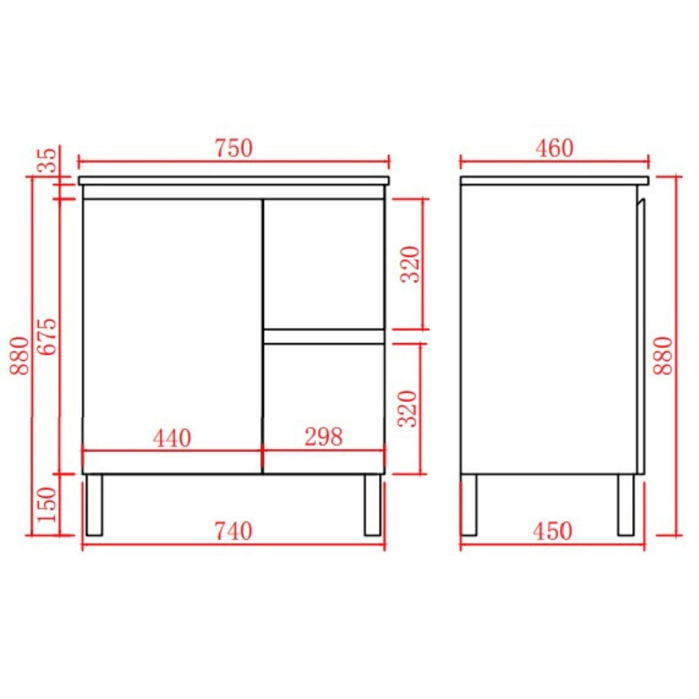 LUKKA ALPHA GLOSS WHITE 750MM SINGLE BOWL FLOOR STANDING VANITY (AVAILABLE IN LEFT AND RIGHT HAND DRAWER)