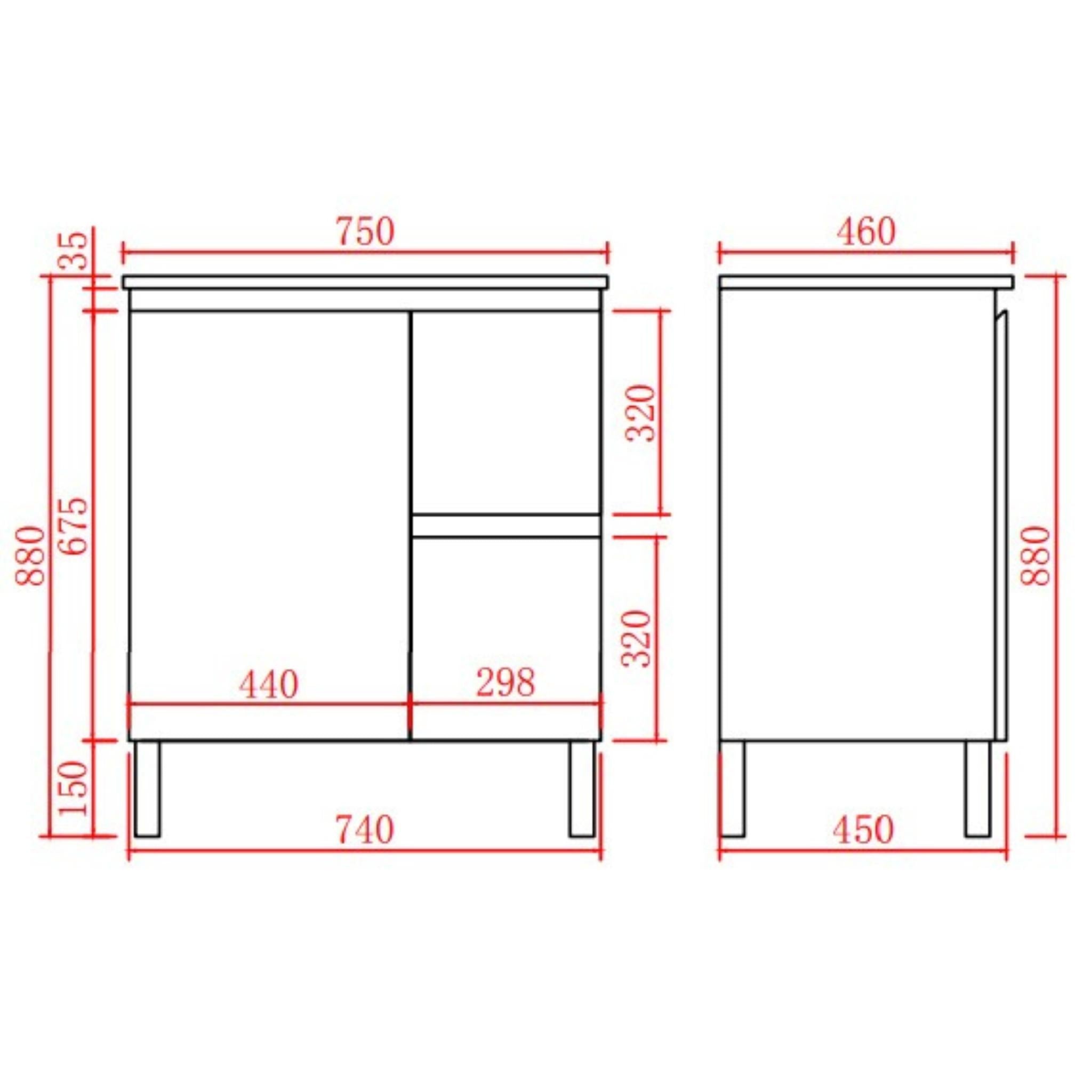 LUKKA ALPHA GLOSS WHITE 750MM SINGLE BOWL FLOOR STANDING VANITY (AVAILABLE IN LEFT AND RIGHT HAND DRAWER)