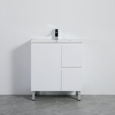 LUKKA ALPHA GLOSS WHITE 750MM SINGLE BOWL FLOOR STANDING VANITY (AVAILABLE IN LEFT AND RIGHT HAND DRAWER)