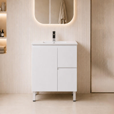 LUKKA ALPHA GLOSS WHITE 750MM SINGLE BOWL FLOOR STANDING VANITY (AVAILABLE IN LEFT AND RIGHT HAND DRAWER)
