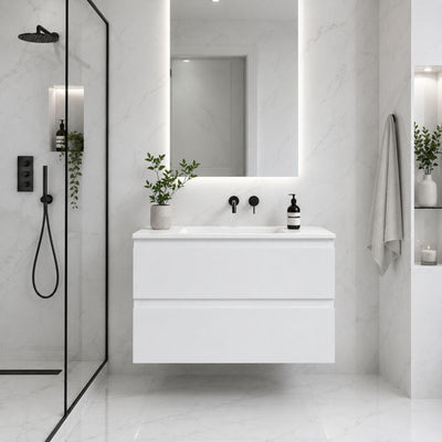 LUKKA ALPHA GLOSS WHITE 900MM SINGLE BOWL WALL HUNG VANITY