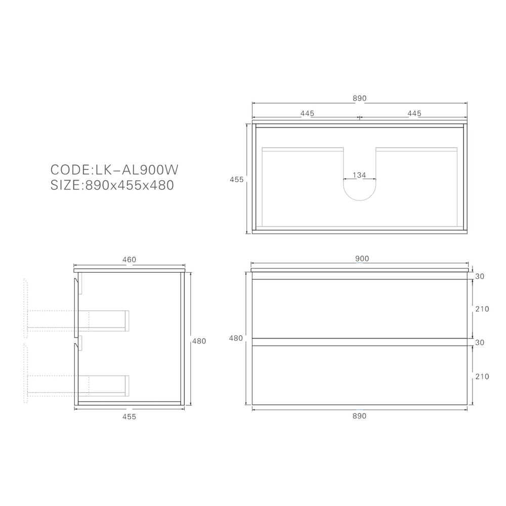 LUKKA ALPHA GLOSS WHITE 900MM SINGLE BOWL WALL HUNG VANITY