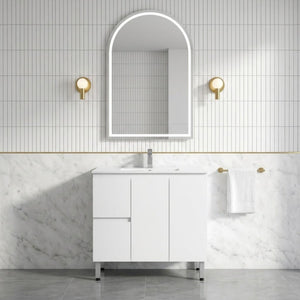 LUKKA ALPHA GLOSS WHITE 900MM SINGLE BOWL FLOOR STANDING VANITY (AVAILABLE IN LEFT AND RIGHT HAND DRAWER)