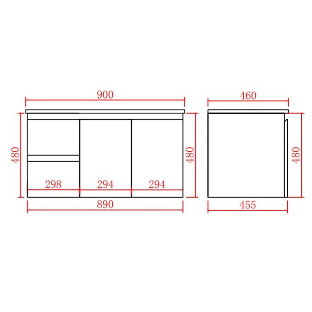 LUKKA ALPHA GLOSS WHITE 900MM SINGLE BOWL WALL HUNG VANITY (AVAILABLE IN LEFT AND RIGHT HAND DRAWER)