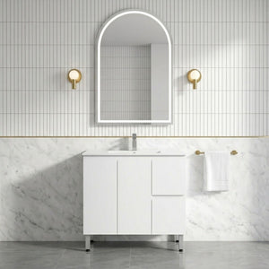 LUKKA ALPHA GLOSS WHITE 900MM SINGLE BOWL FLOOR STANDING VANITY (AVAILABLE IN LEFT AND RIGHT HAND DRAWER)