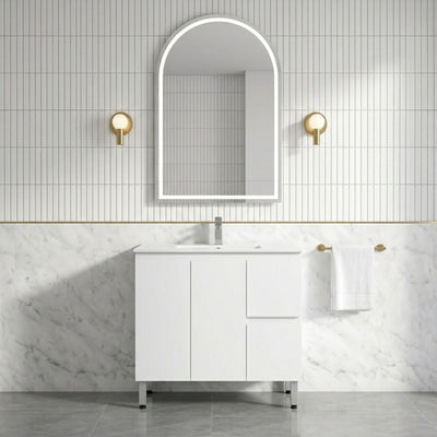 LUKKA ALPHA GLOSS WHITE 900MM SINGLE BOWL FLOOR STANDING VANITY (AVAILABLE IN LEFT AND RIGHT HAND DRAWER)