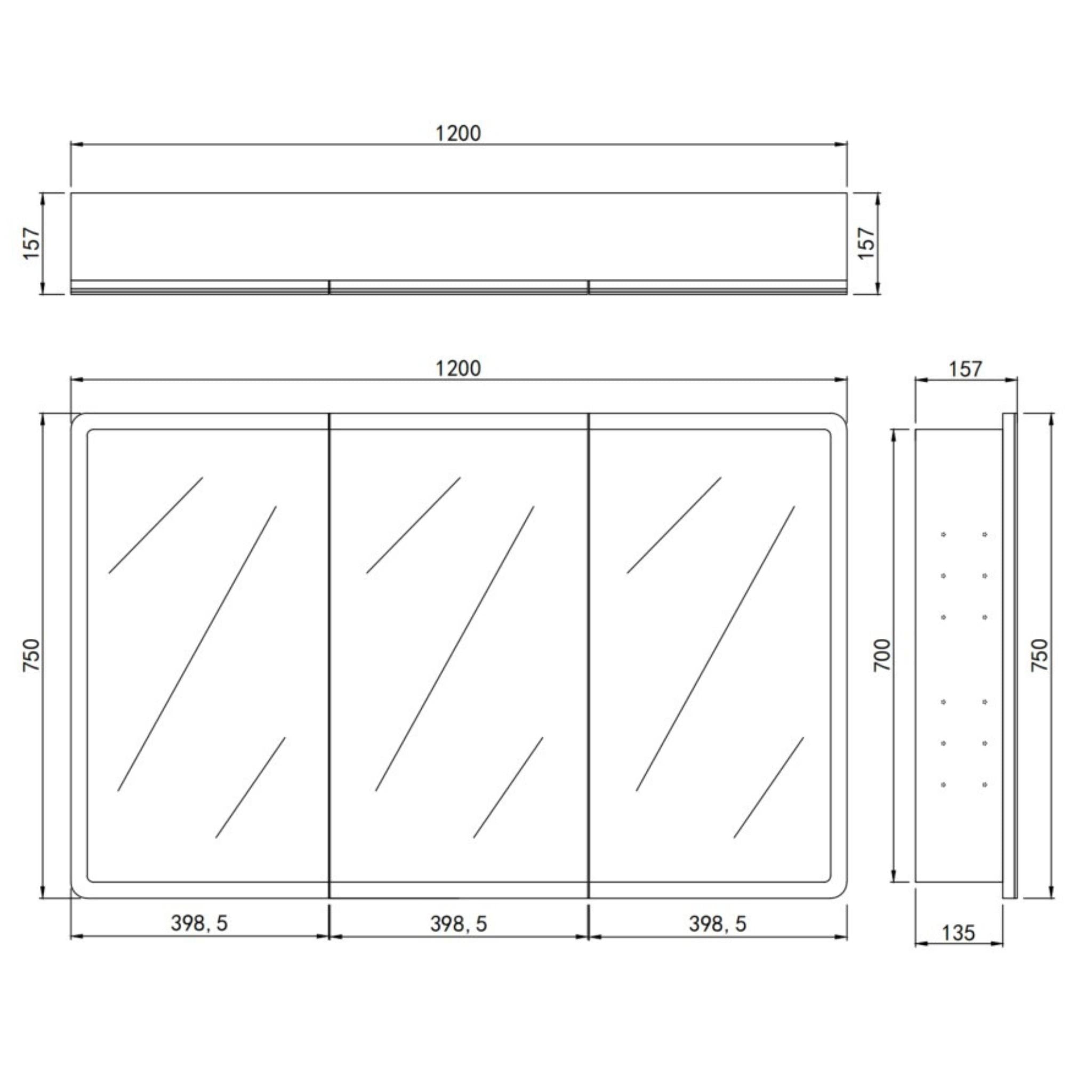 LUKKA AVOLA MATTE WHITE LED MIRROR SHAVING CABINET WITH 3 COLOUR LIGHTS 1200X750MM