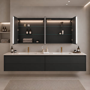 LUKKA AVOLA MATTE BLACK LED MIRROR SHAVING CABINET WITH 3 COLOUR LIGHTS 1500X750MM