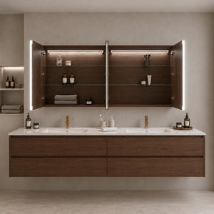 LUKKA AVOLA MOCHA OAK LED MIRROR SHAVING CABINET WITH 3 COLOUR LIGHTS 1500X750MM