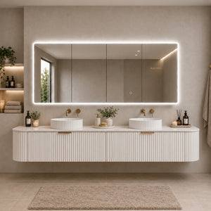 LUKKA AVOLA MATTE WHITE LED MIRROR SHAVING CABINET WITH 3 COLOUR LIGHTS 1500X750MM