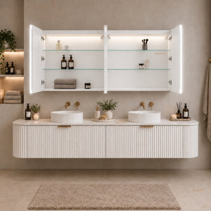 LUKKA AVOLA MATTE WHITE LED MIRROR SHAVING CABINET WITH 3 COLOUR LIGHTS 1500X750MM