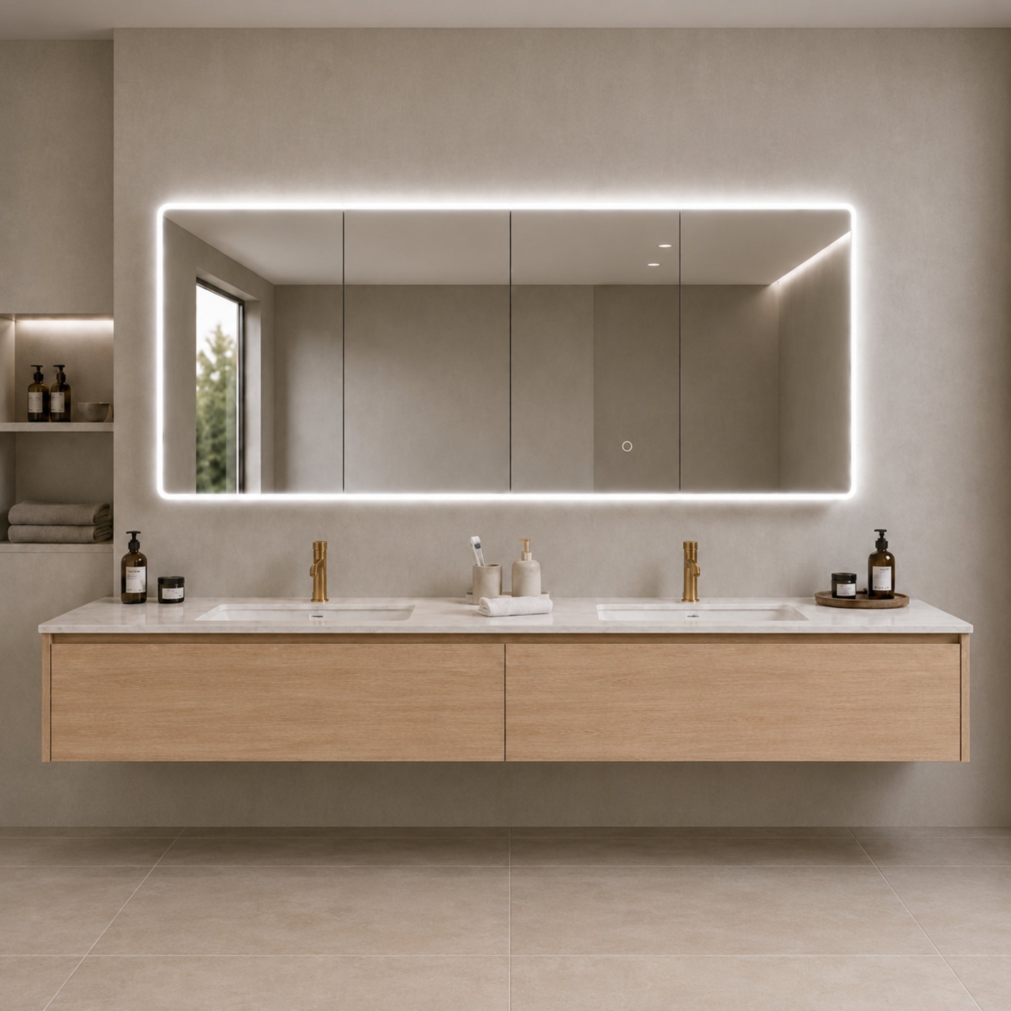 LUKKA AVOLA SANDY OAK LED MIRROR SHAVING CABINET WITH 3 COLOUR LIGHTS 1500X750MM