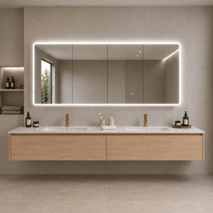 LUKKA AVOLA SANDY OAK LED MIRROR SHAVING CABINET WITH 3 COLOUR LIGHTS 1500X750MM
