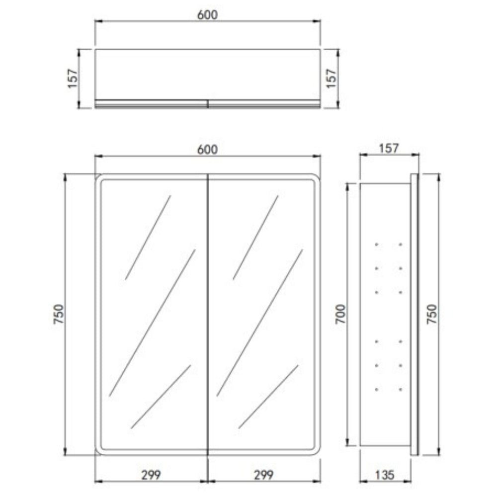 LUKKA AVOLA MATTE WHITE LED MIRROR SHAVING CABINET WITH 3 COLOUR LIGHTS 600X750MM
