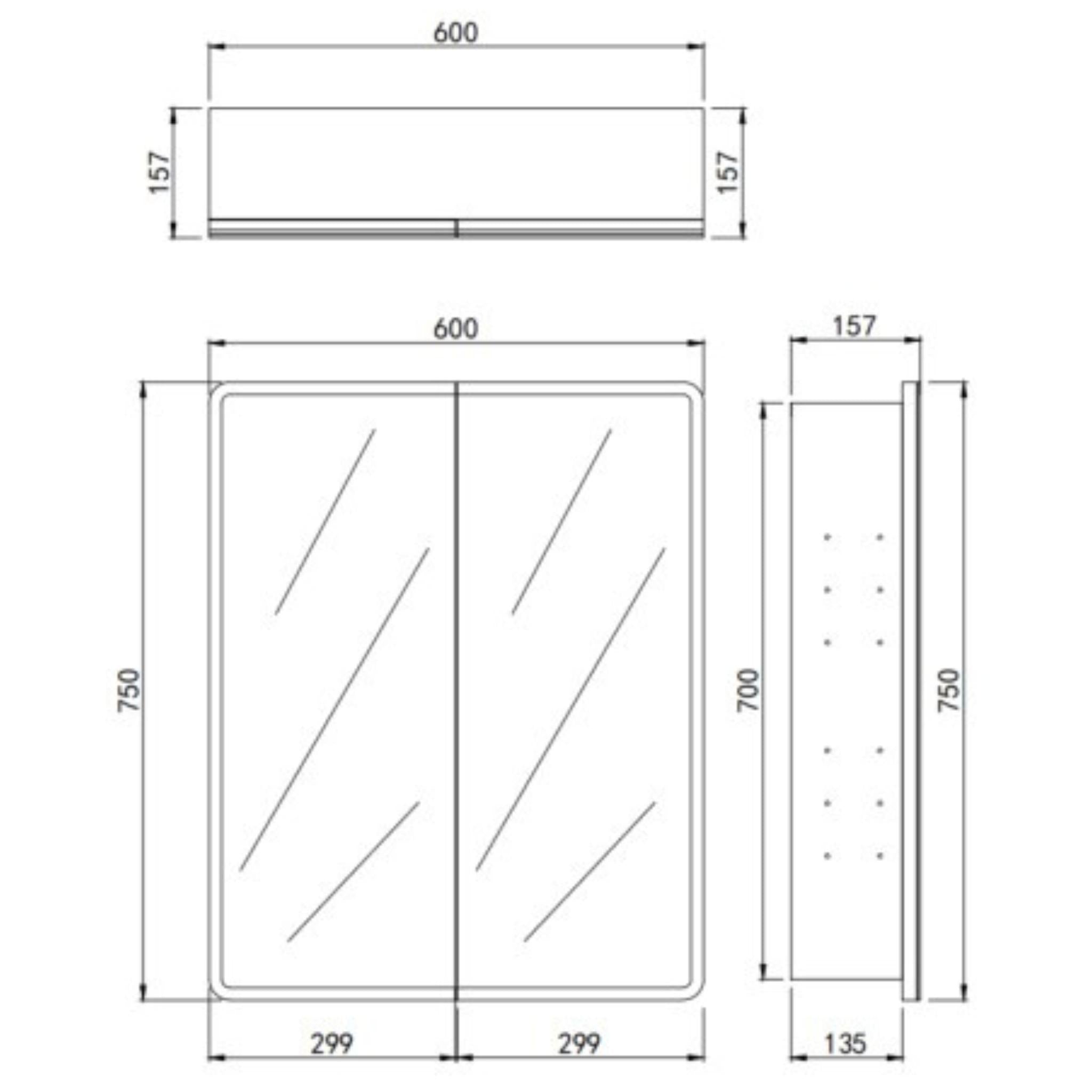 LUKKA AVOLA MATTE WHITE LED MIRROR SHAVING CABINET WITH 3 COLOUR LIGHTS 600X750MM