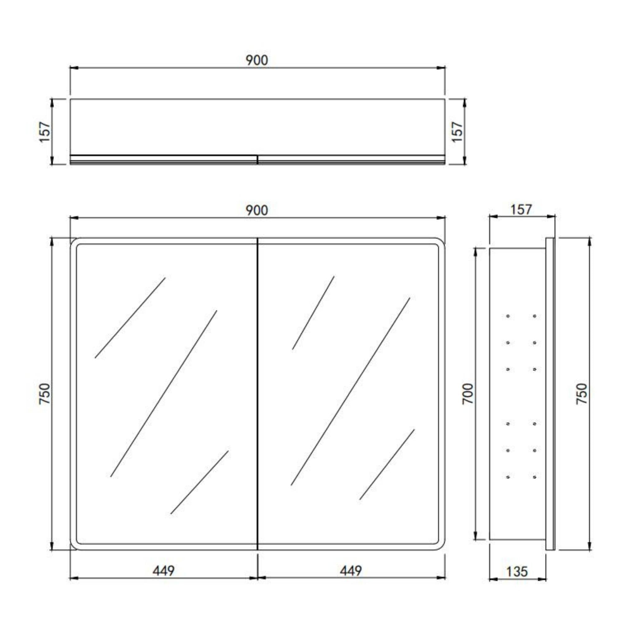 LUKKA AVOLA MATTE WHITE LED MIRROR SHAVING CABINET WITH 3 COLOUR LIGHTS 900X750MM