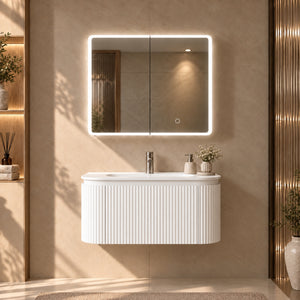 LUKKA AVOLA MATTE WHITE LED MIRROR SHAVING CABINET WITH 3 COLOUR LIGHTS 900X750MM