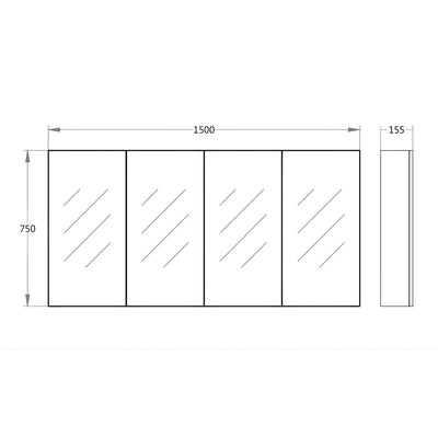 LUKKA ALPHA GLOSS WHITE PVC SHAVING CABINET 1500X750MM