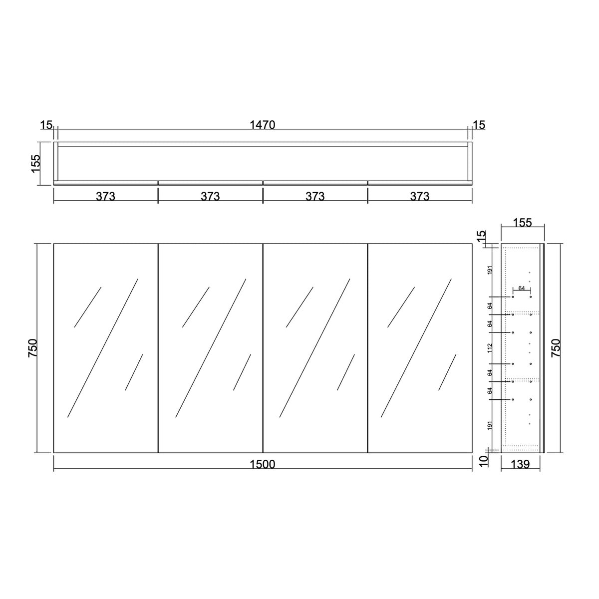 LUKKA ALPHA GLOSS WHITE PVC SHAVING CABINET 1500X750MM