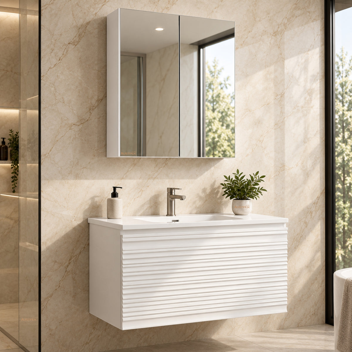 LUKKA ALPHA GLOSS WHITE PVC SHAVING CABINET 600X750MM
