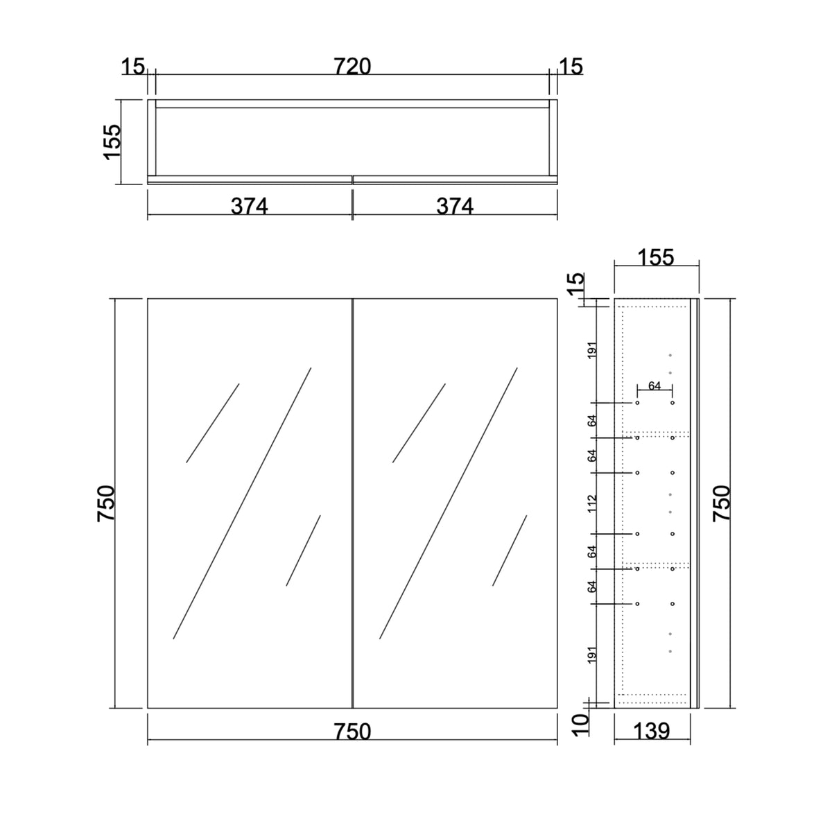 LUKKA ALPHA GLOSS WHITE PVC SHAVING CABINET 750X750MM