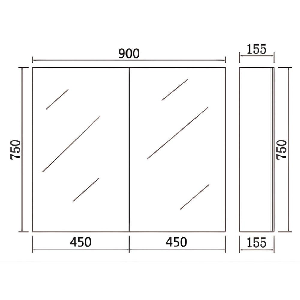 LUKKA ALPHA GLOSS WHITE PVC SHAVING CABINET 900X750MM