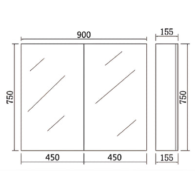 LUKKA ALPHA GLOSS WHITE PVC SHAVING CABINET 900X750MM