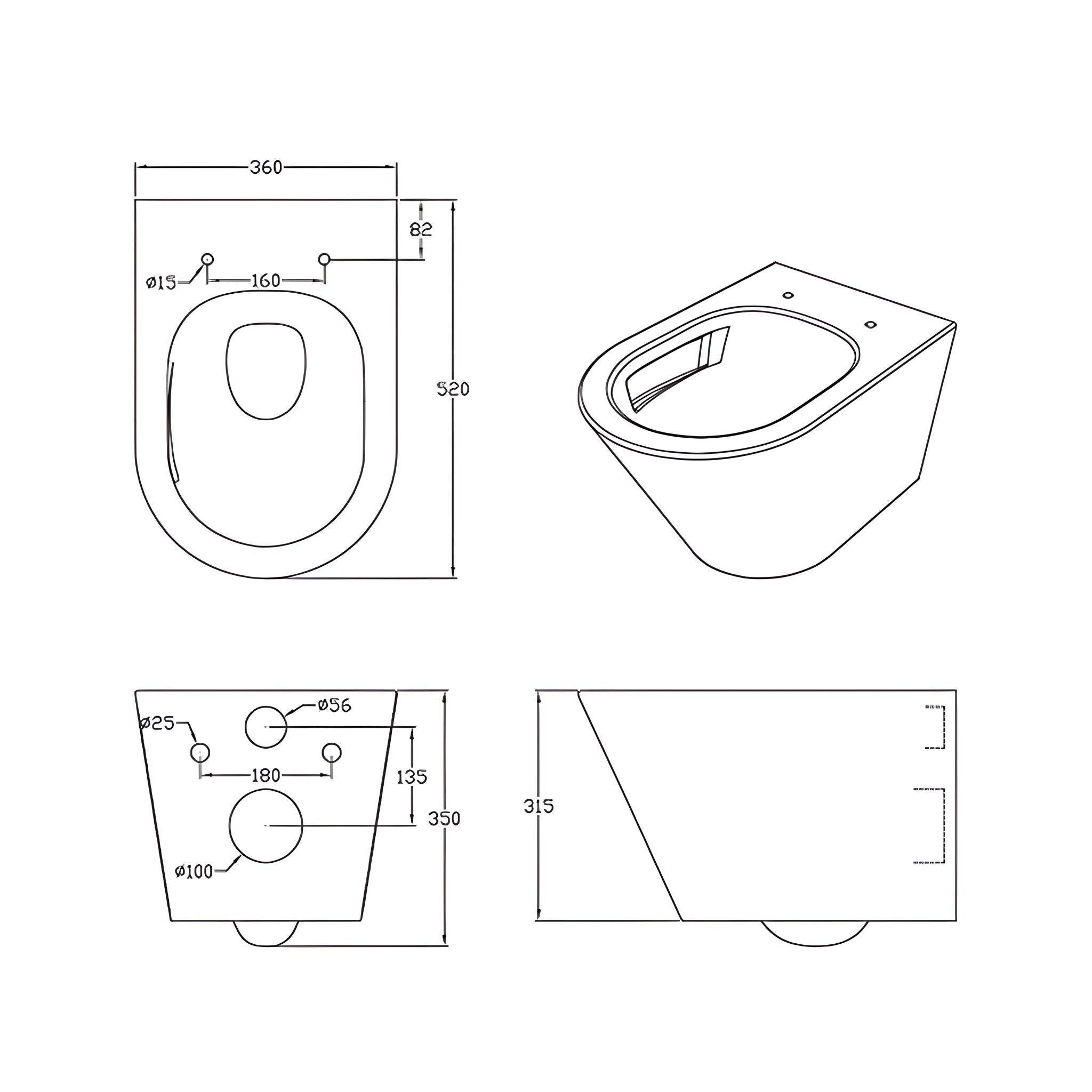 LUKKA AGENA TORNADO RIMLESS WALL HUNG PAN MATTE BLACK
