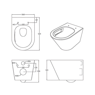 LUKKA AGENA TORNADO RIMLESS WALL HUNG PAN MATTE BLACK