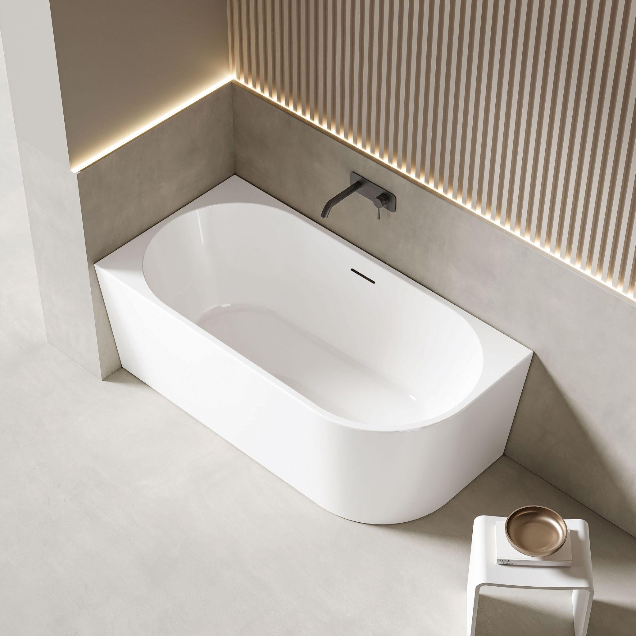 LUKKA BINGIE SKIRT LEFT CORNER BATHTUB OVERFLOW GLOSS WHITE (AVAILABLE IN 1400MM, 1500MM AND 1700MM)