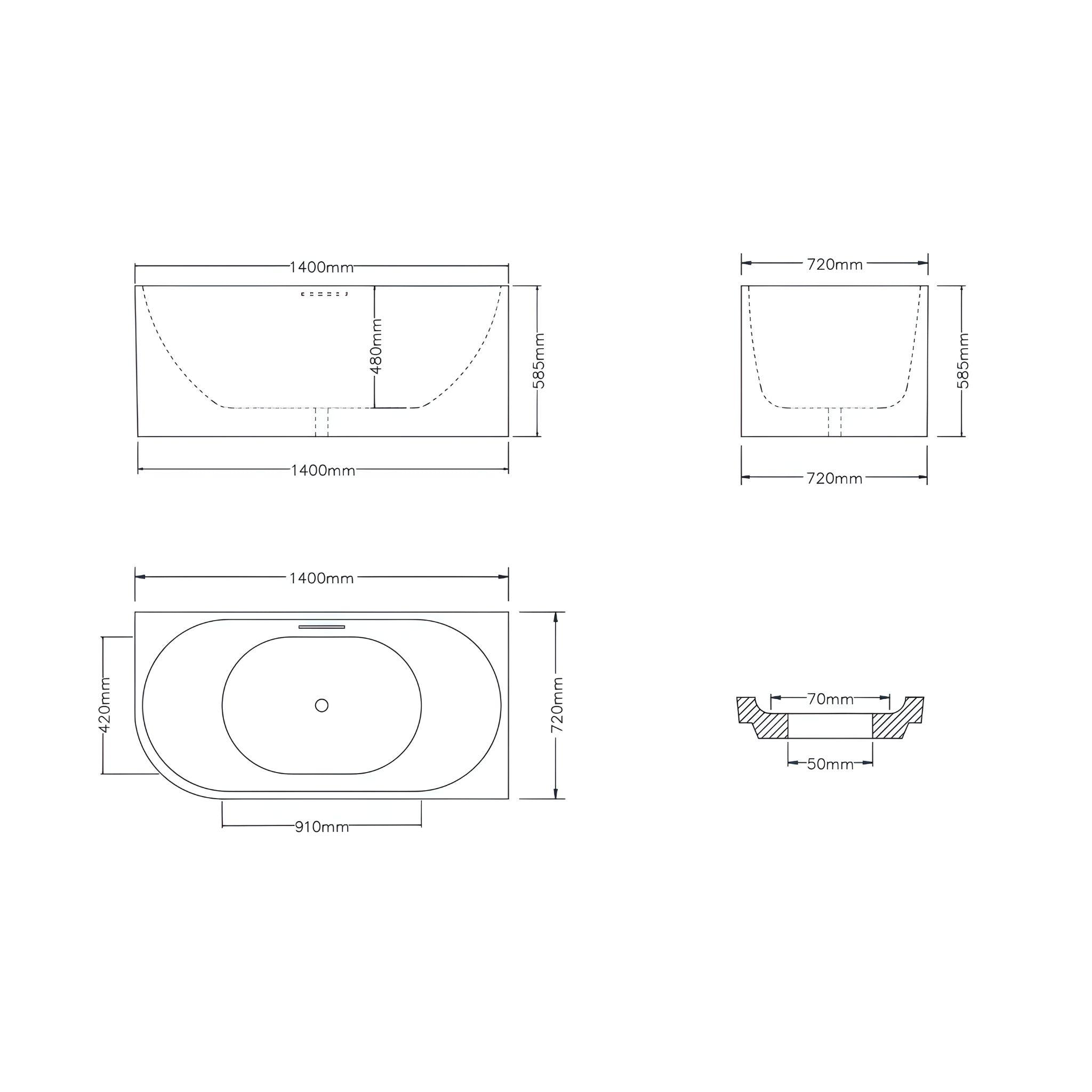 LUKKA BINGIE SKIRT LEFT CORNER BATHTUB OVERFLOW MATTE WHITE (AVAILABLE IN 1400MM, 1500MM AND 1700MM)