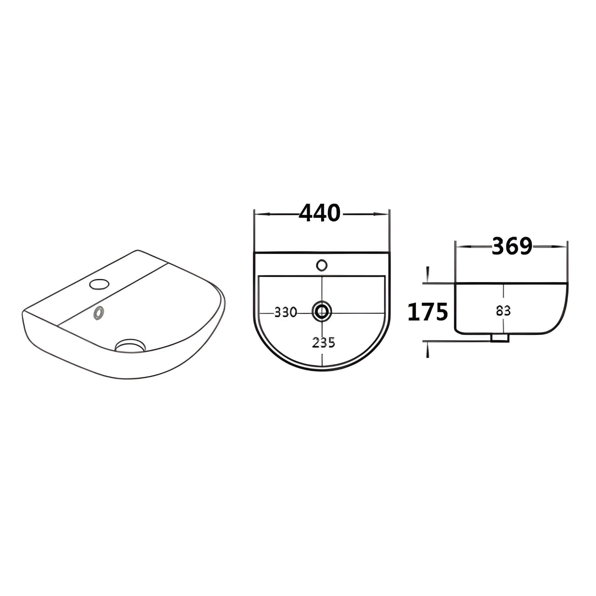 LUKKA CARRIDA WALL HUNG BASIN GLOSS WHITE 440MM
