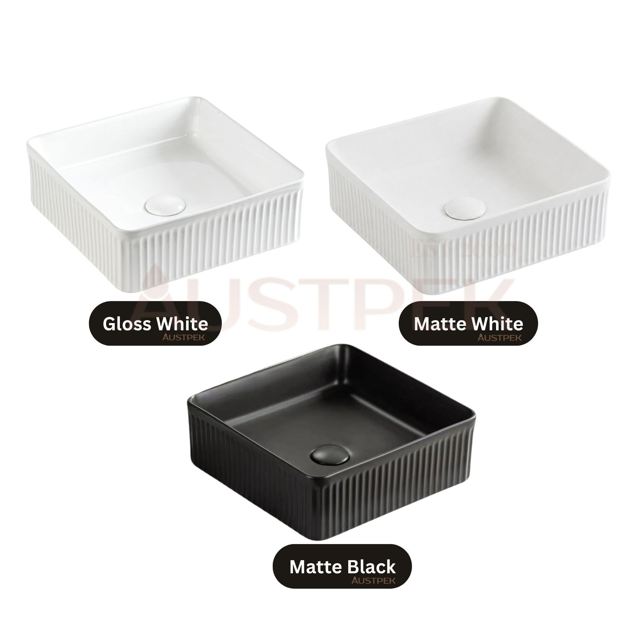 LUKKA CRETE FLUTED ABOVE COUNTER BASIN GLOSS WHITE 400MM