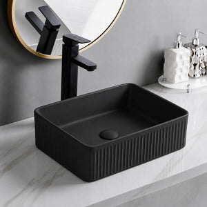 LUKKA CRETE FLUTED ABOVE COUNTER BASIN MATTE BLACK 400MM