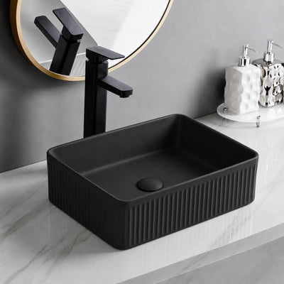 LUKKA CRETE FLUTED ABOVE COUNTER BASIN MATTE BLACK 400MM
